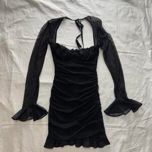 Babyboo Black Ruched Mesh Long Sleeve Dress Sz S Whimsigoth Witchy